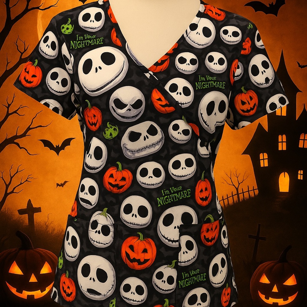 Disney Nightmare Before Christmas Jack Skellington Scrub Top S Halloween